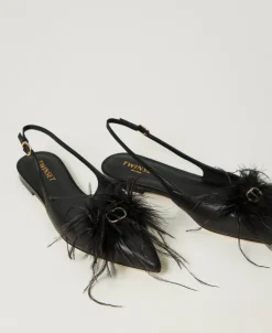 Ballerines Slingbacks En Cuir Avec Plumes