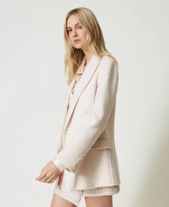 Blouson Croisé En Drap Double De Laine Mélangée