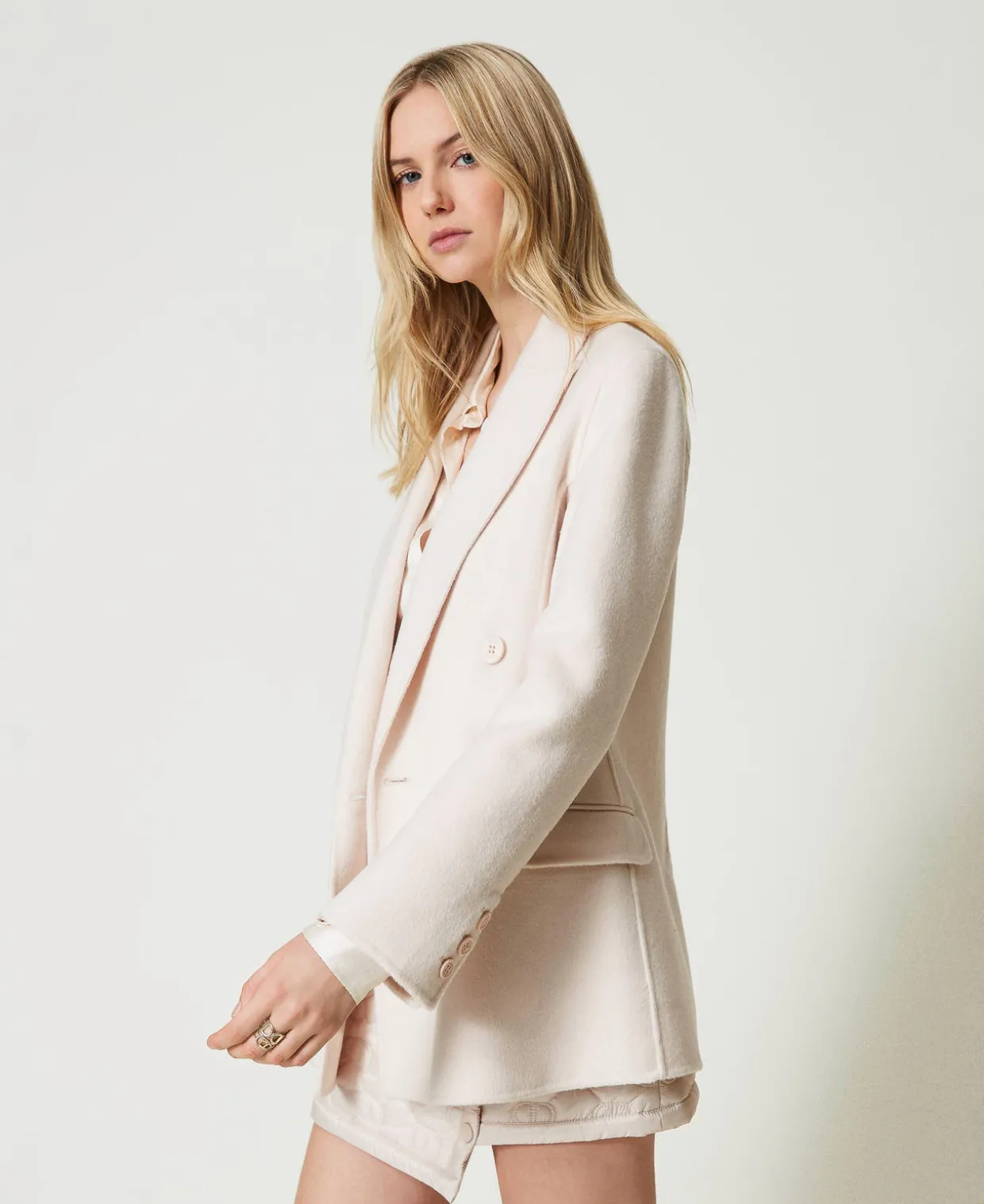 Blouson Croisé En Drap Double De Laine Mélangée