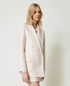 Blouson Croisé En Drap Double De Laine Mélangée