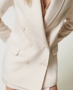 Blouson Croisé En Drap Double De Laine Mélangée