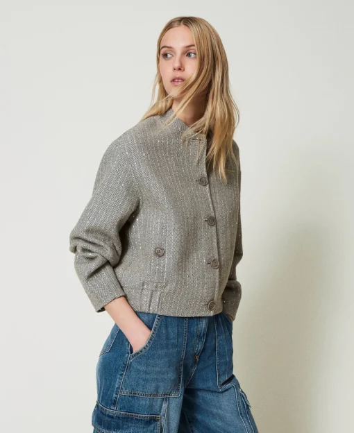 Bomber En Drap Double Avec Sequins