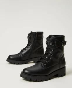 Bottines Motardes En Cuir Avec Bride
