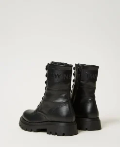 Bottines Motardes En Cuir Avec Logo