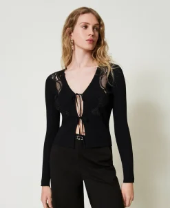 Cardigan Avec Lacets Et Dentelle