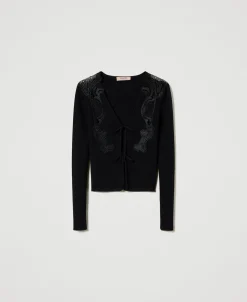 Cardigan Avec Lacets Et Dentelle