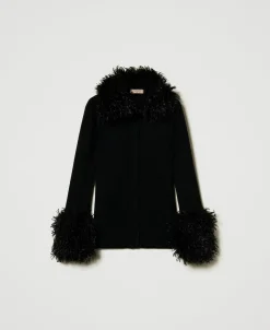 Cardigan En Laine Mélangée Et Fausse Fourrure