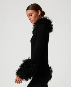 Cardigan En Laine Mélangée Et Fausse Fourrure