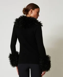 Cardigan En Laine Mélangée Et Fausse Fourrure