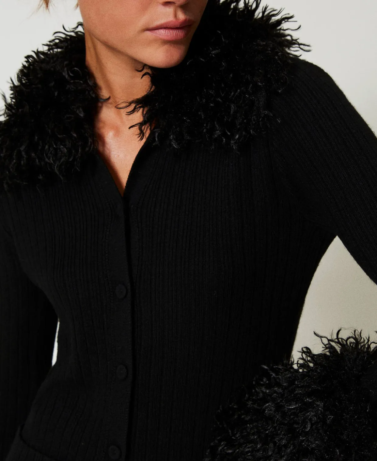 Cardigan En Laine Mélangée Et Fausse Fourrure