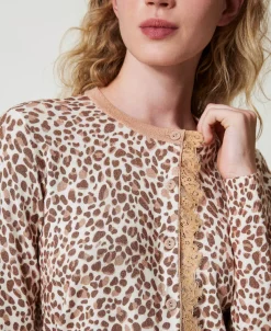 Cardigan En Maille Avec Imprimé Et Dentelle