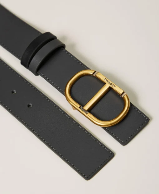 Ceinture Réversible En Cuir Avec Oval T