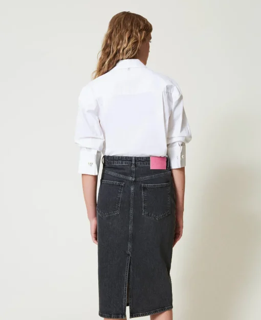 Jupe Mi-longue En Jean Avec Strass