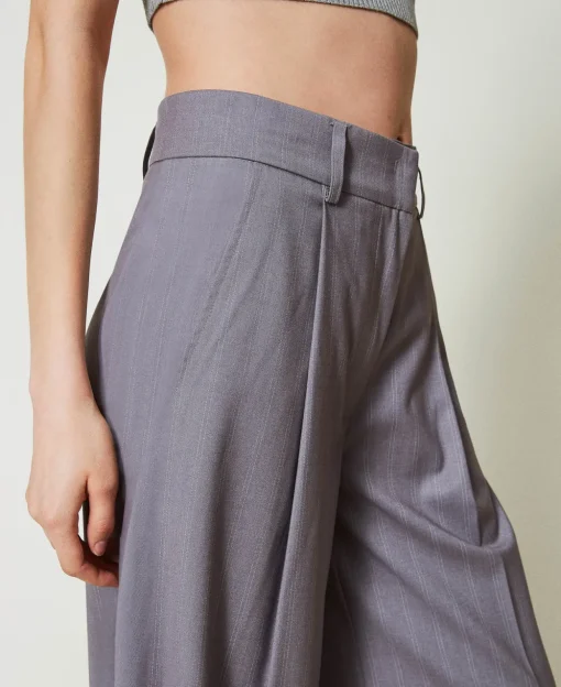 Pantalon Ample Rayé Avec Revers