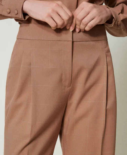 Pantalon Palazzo à Carreaux Avec Lurex