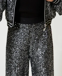 Pantalon Palazzo Avec Sequins All-over