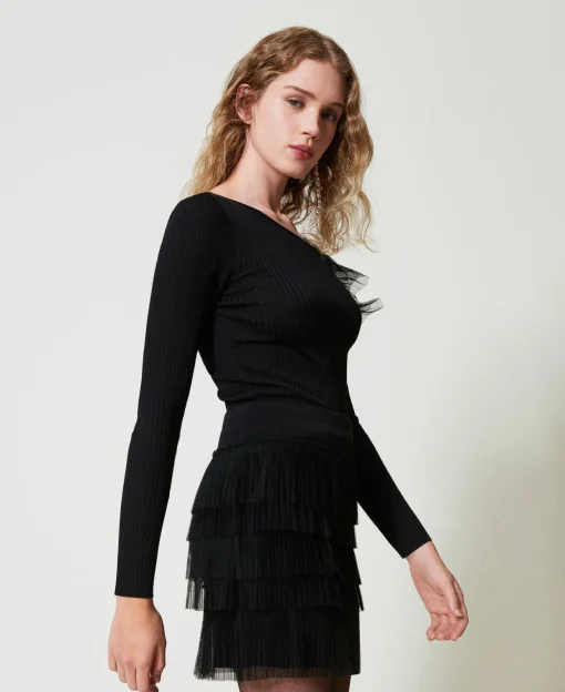 Pull Ajusté Avec Ajour Et Tulle