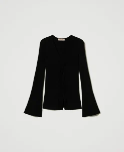 Pull Ajusté Côtelé Avec Finition Croisée