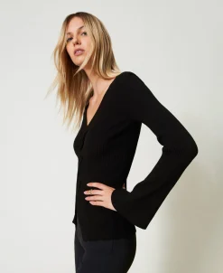 Pull Ajusté Côtelé Avec Finition Croisée