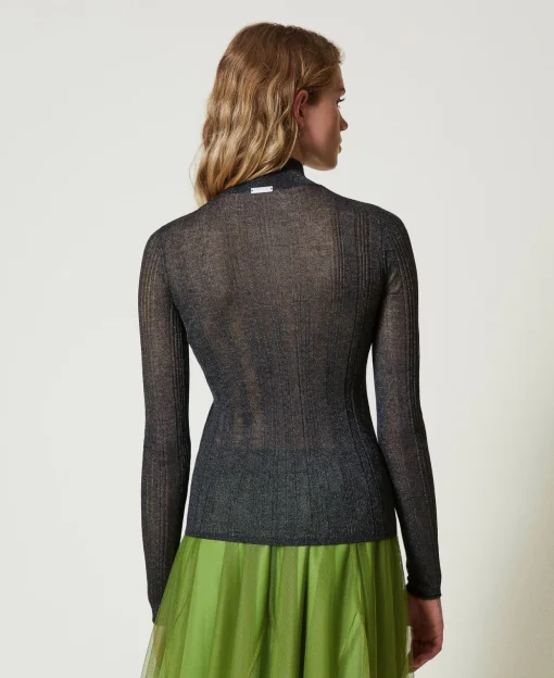 Pull Ajusté Côtelé Avec Lurex