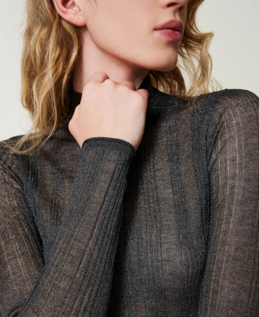 Pull Ajusté Côtelé Avec Lurex