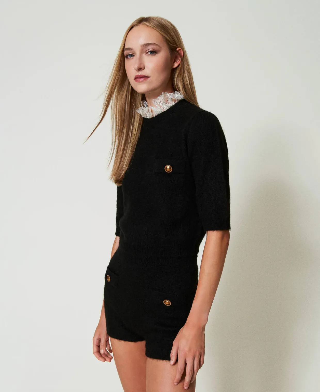 Pull «Charlotte» En Mohair Mélangé Avec Dentelle