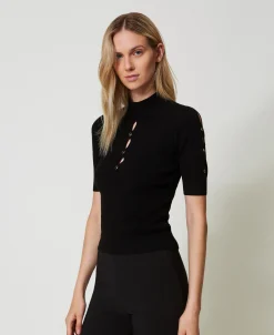 Pull Col Montant Avec Ajours Et Clous