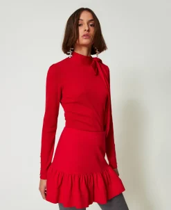 Pull Col Montant Avec Nœud Et Broderie