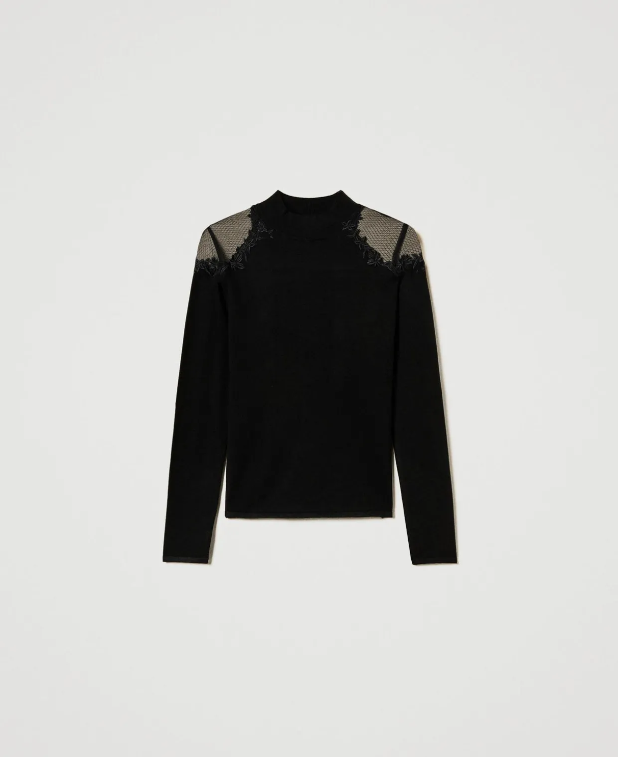 Pull Col Montant Avec Tulle Et Broderie