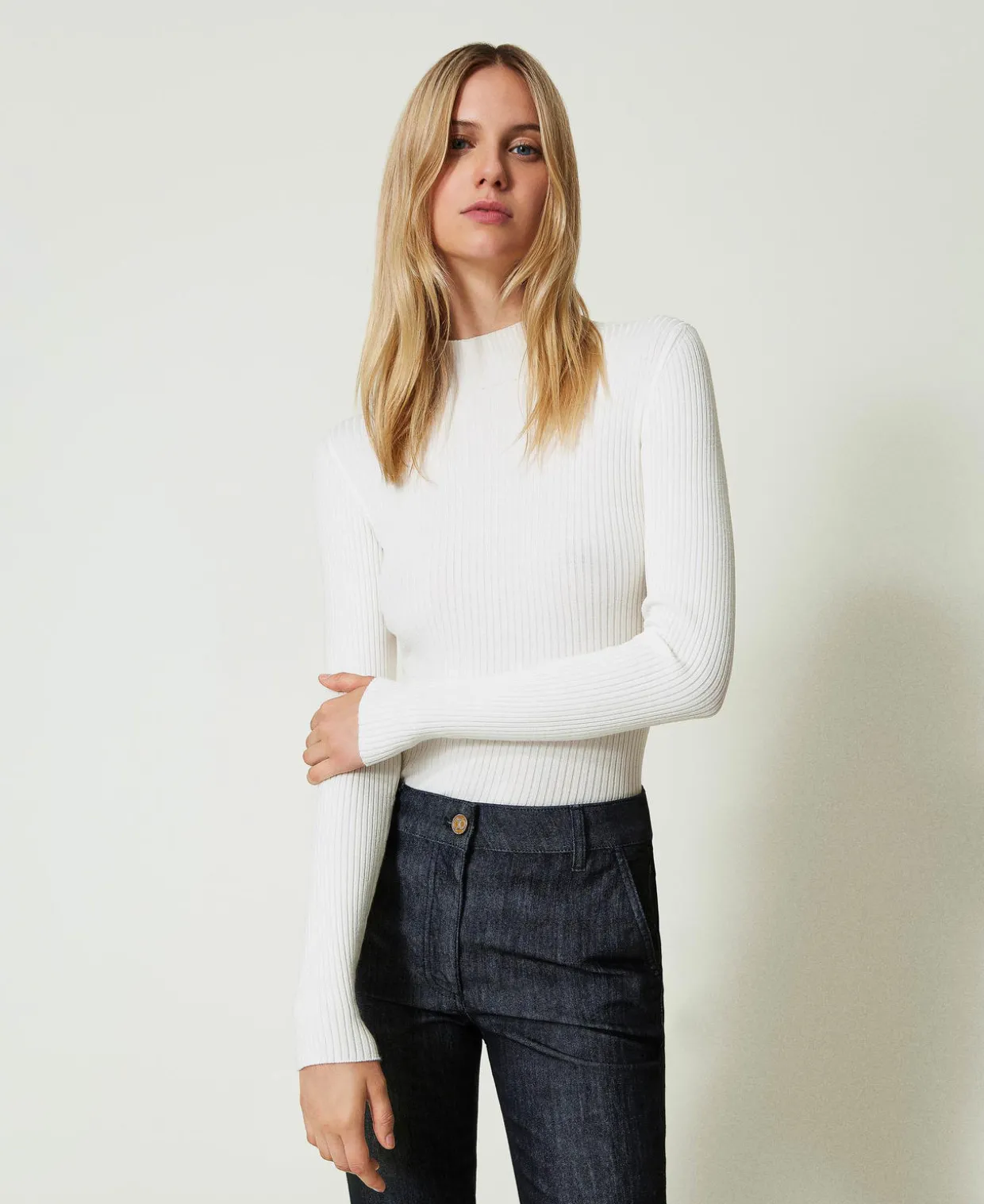 Pull Col Montant Côtelé