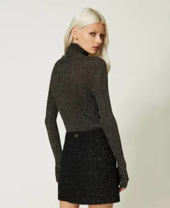 Pull Col Montant En Lurex Côtelé