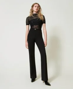 Pull Col Montant Jacquard Effet Dentelle