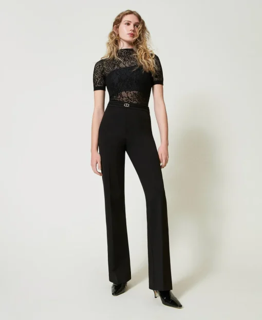 Pull Col Montant Jacquard Effet Dentelle