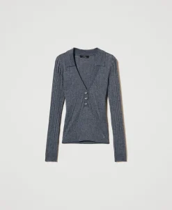 Pull Côtelé Avec Broderie