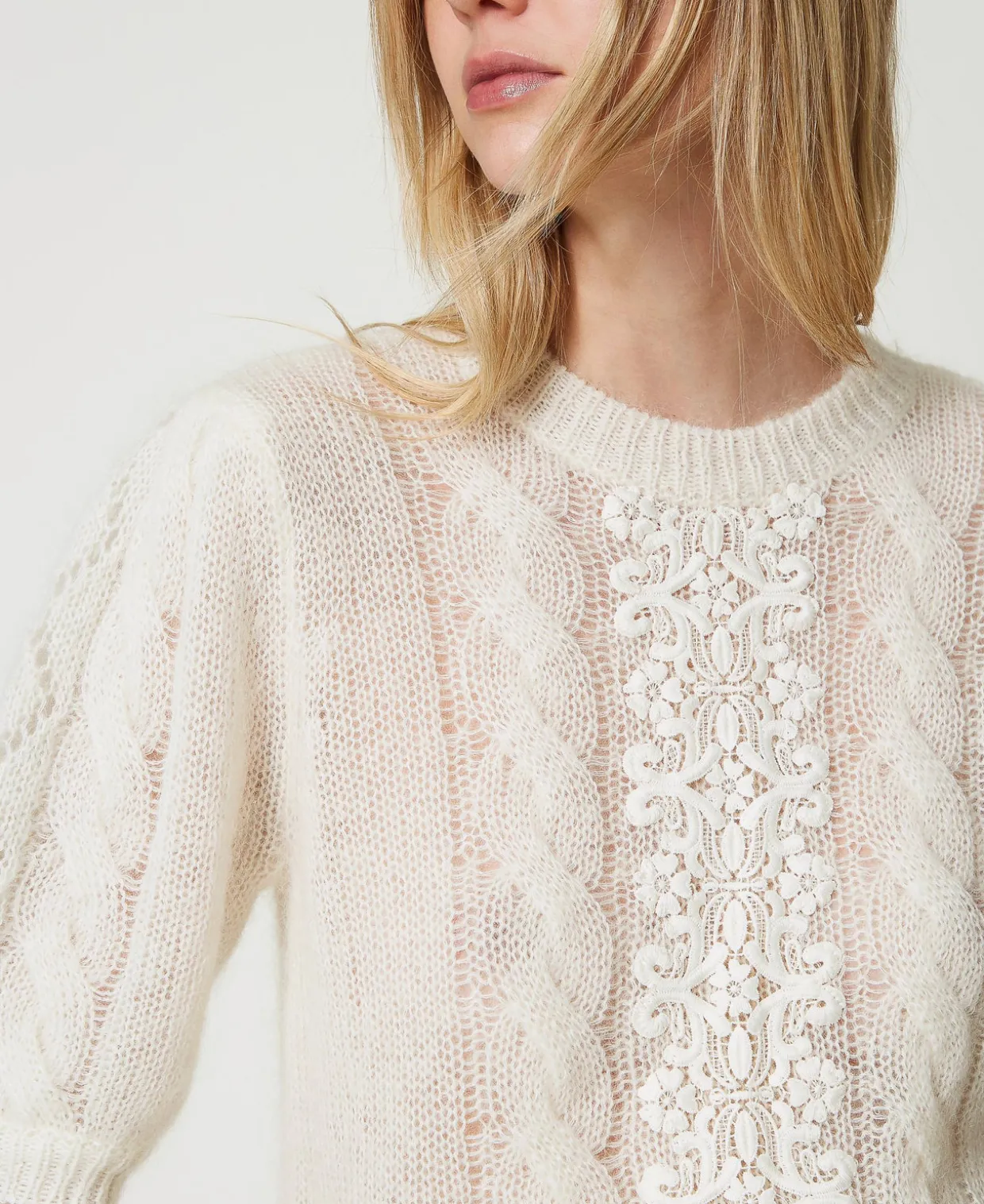 Pull En Laine Et Mohair Avec Dentelle