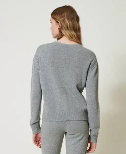 Pull En Laine Mélangée Avec Logo Brodé