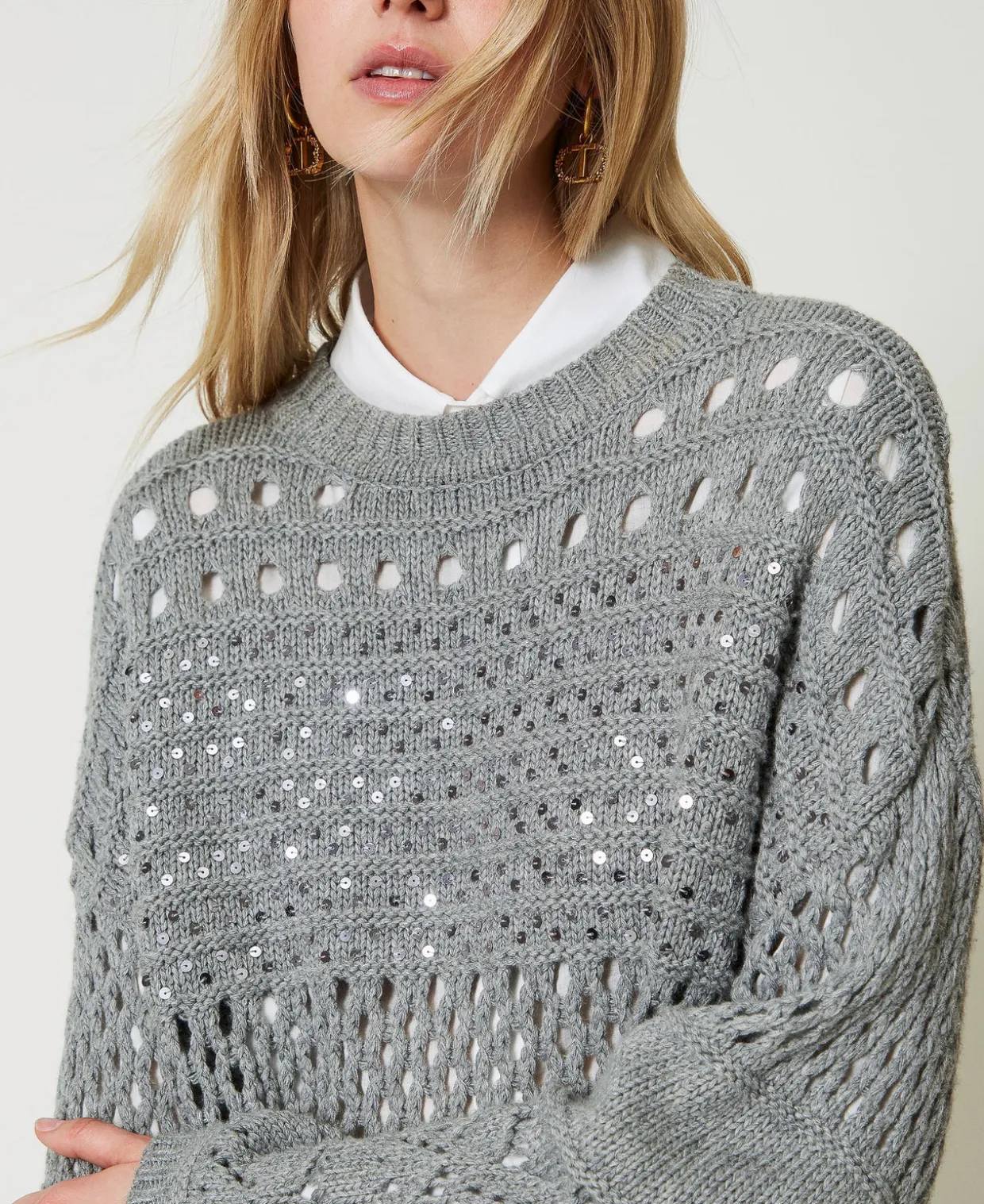 Pull En Laine Mélangée Avec Sequins