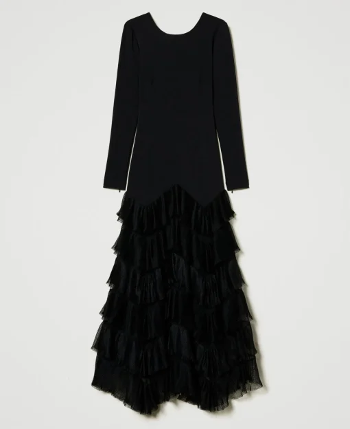 Robe Longue Avec Volants Plissés En Tulle