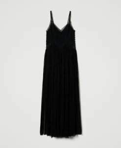 Robe Longue En Crépon Et Tulle