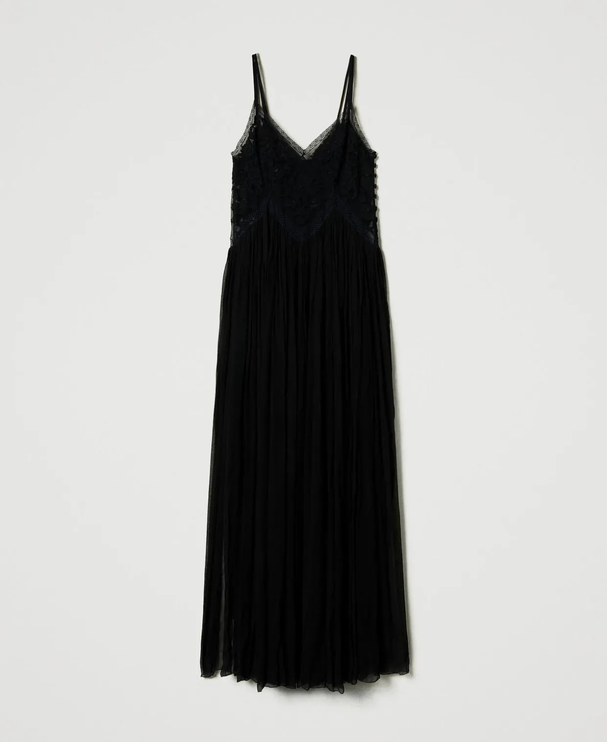 Robe Longue En Crépon Et Tulle