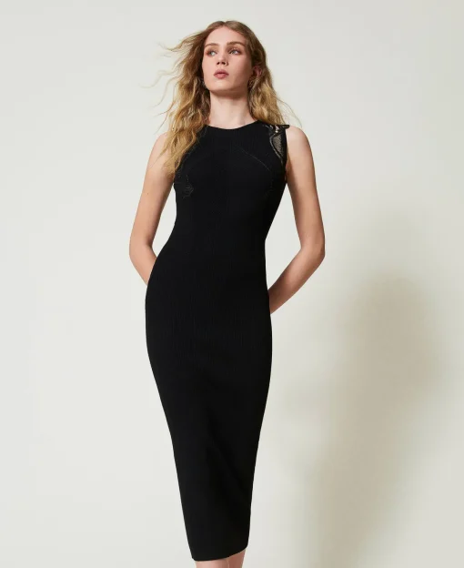 Robe Longue En Maille Avec Dentelle