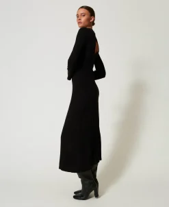 Robe Longue En Maille Côtelée Avec Ouverture