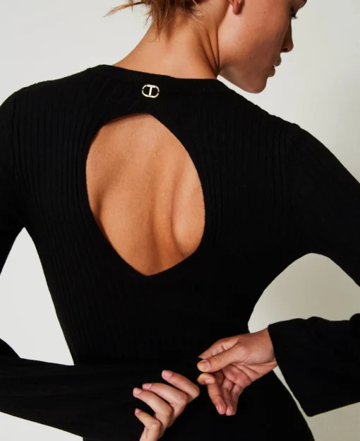 Robe Longue En Maille Côtelée Avec Ouverture