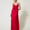 Robe Longue En Satin Avec Volants