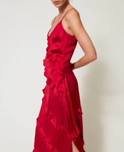 Robe Longue En Satin Avec Volants