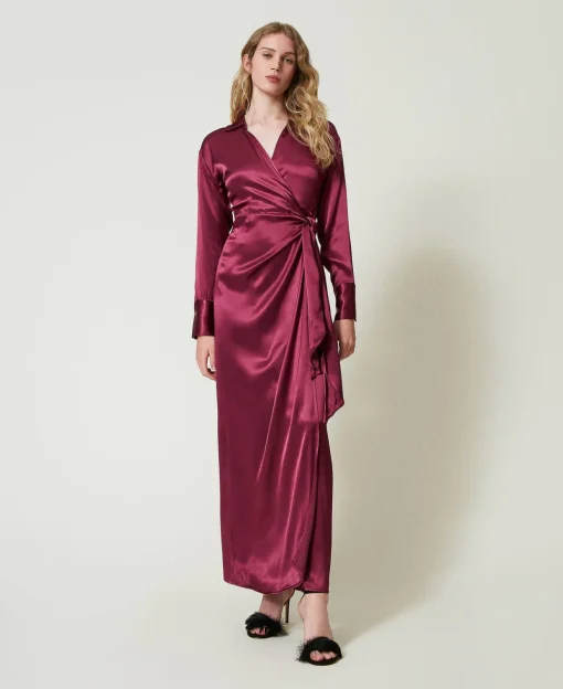 Robe Longue Portefeuille En Satin