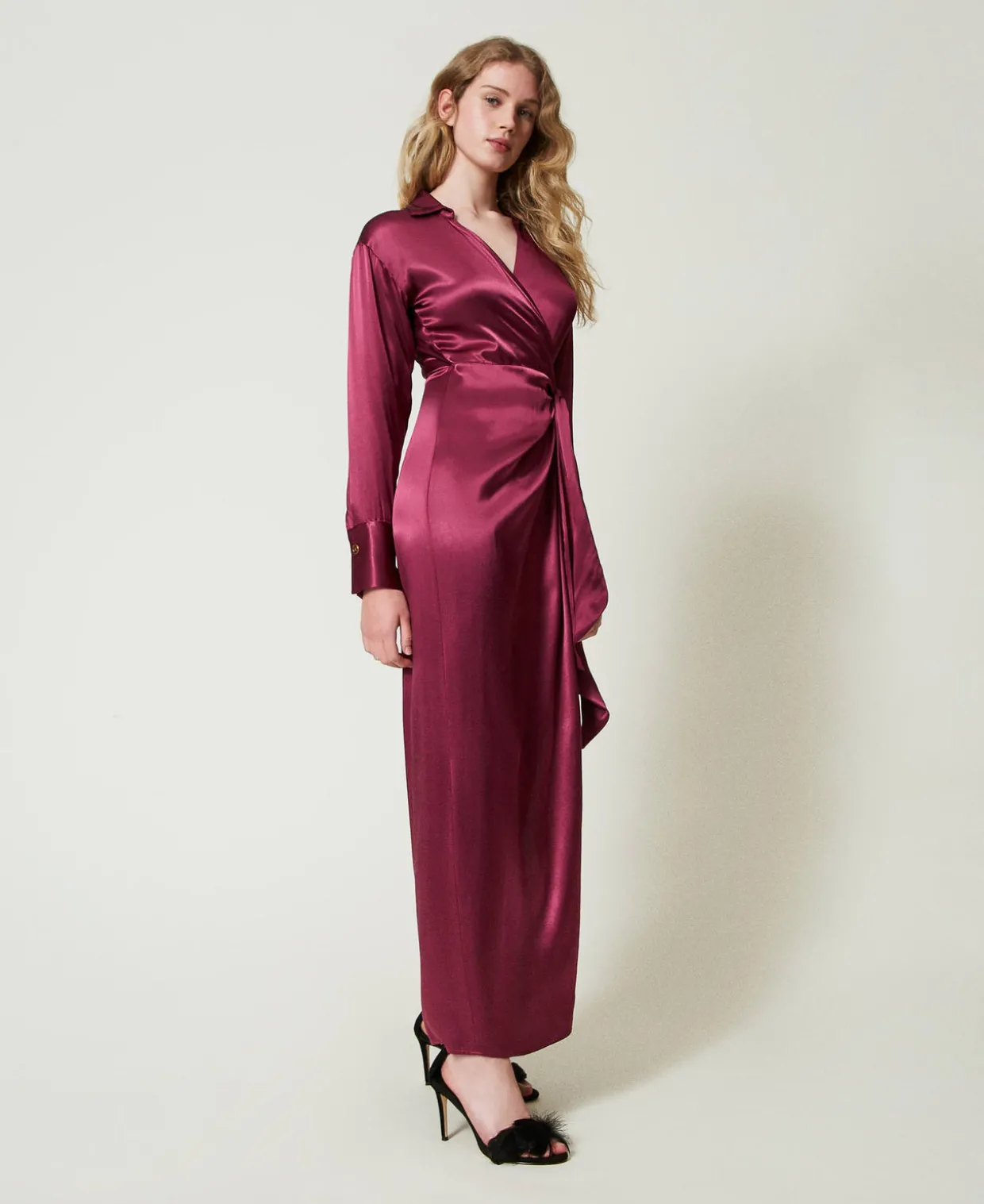 Robe Longue Portefeuille En Satin