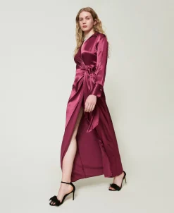 Robe Longue Portefeuille En Satin