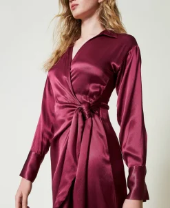 Robe Longue Portefeuille En Satin