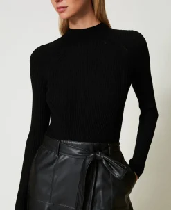 Robe Midi En Maille Et Tissu Enduit